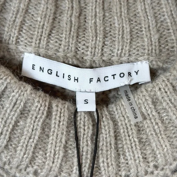 English Factory Fuzzy Open-Lace Knit Sweater Sz S Heather Grey Cozy Soft Neutral - Picture 3 of 10